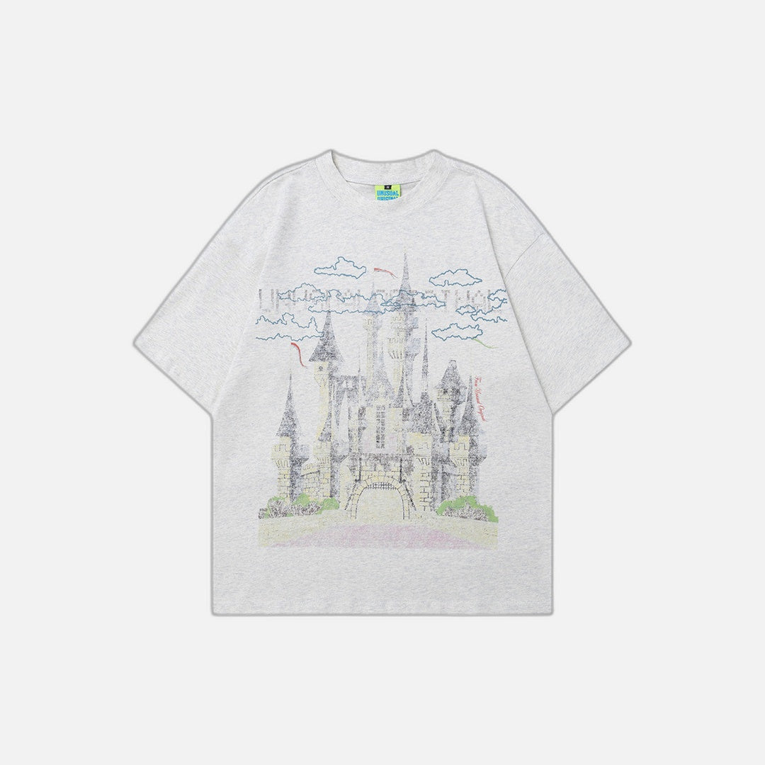 T-shirt à manches courtes imprimé château vintage
