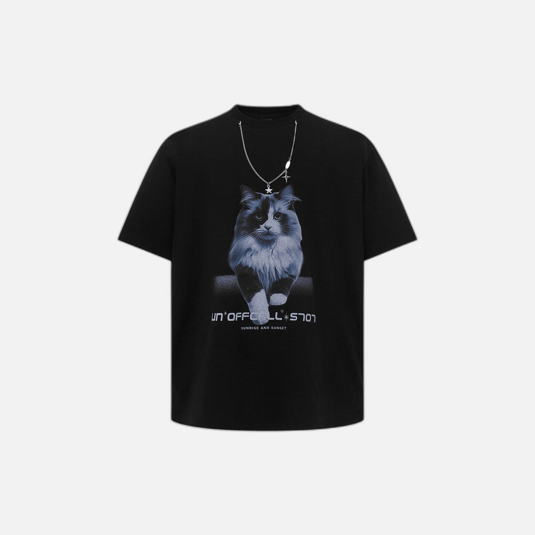 T-shirt décoratif à imprimé chat style américain