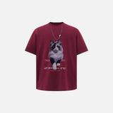 American Style Cat Print Decorative T-Shirt