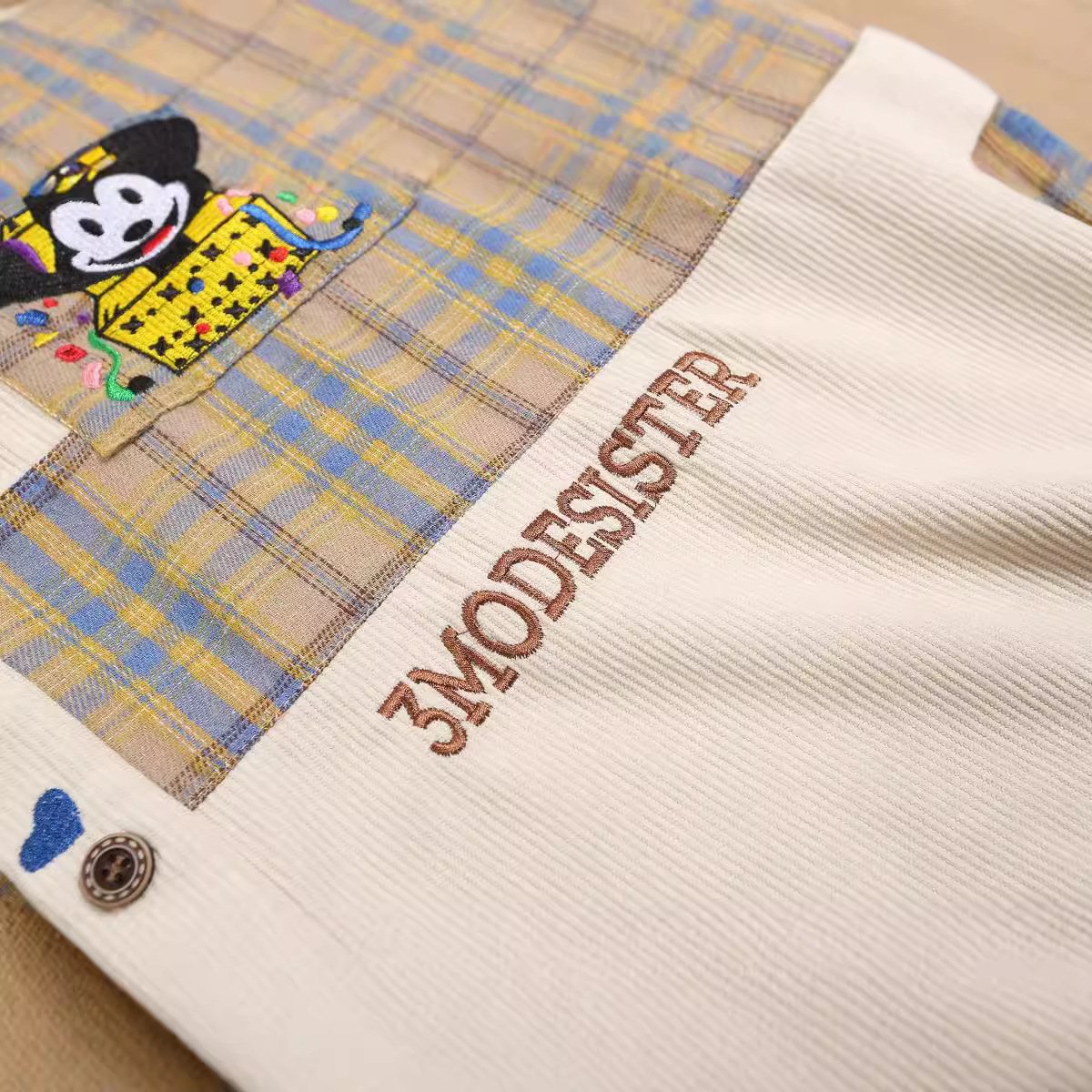 Chemise à carreaux brodée rétro à boutons