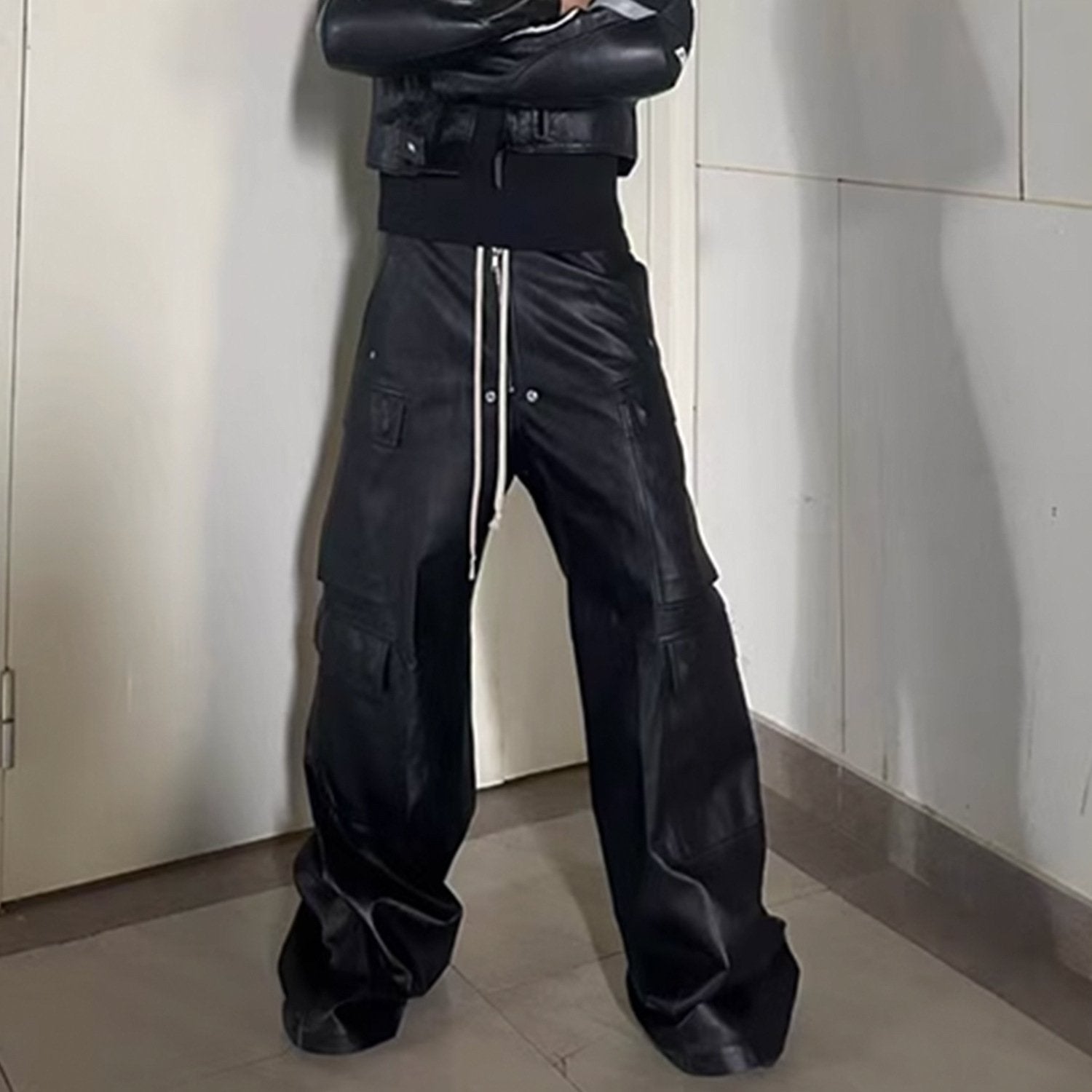 Multi-Pocket Leather Cargo Pants