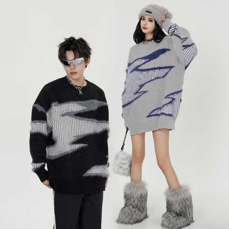 스크래치 니트 컬러 블록 스웨터