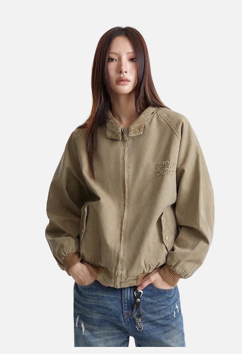 Retro Vintage Zip-Up Windbreaker Jacket