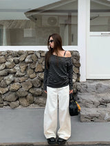 Panel-Seam Wide-Leg Jeans