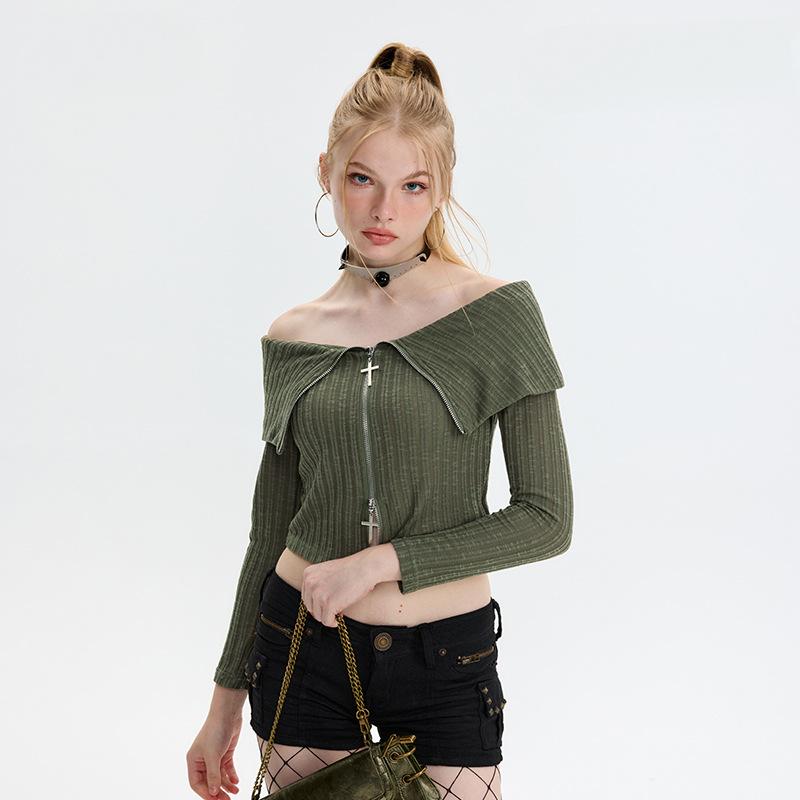 Damen-Retro-Strickjacke mit Reißverschluss